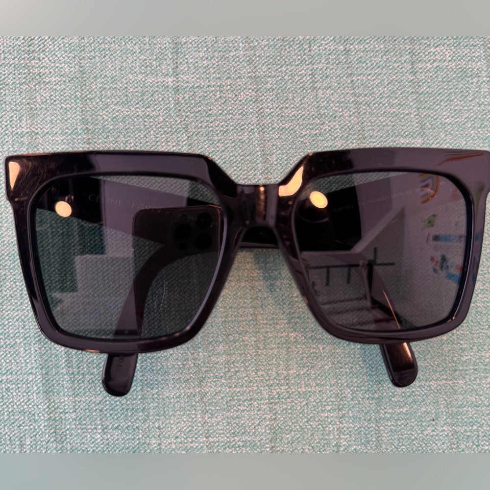 Celine 55mm Polarized Square Black Sunglasses